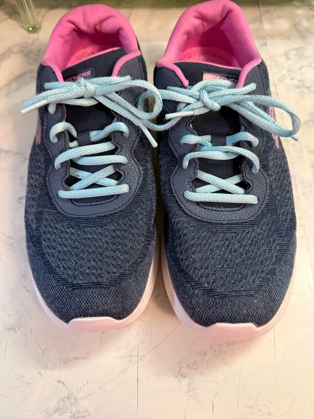 Skechers Skech-Lite Air-Cooled Memory Foam Navy Blue Pink Running Shoes Womens
